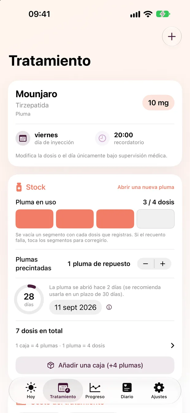 Pantalla del plan de dosis de Haftra