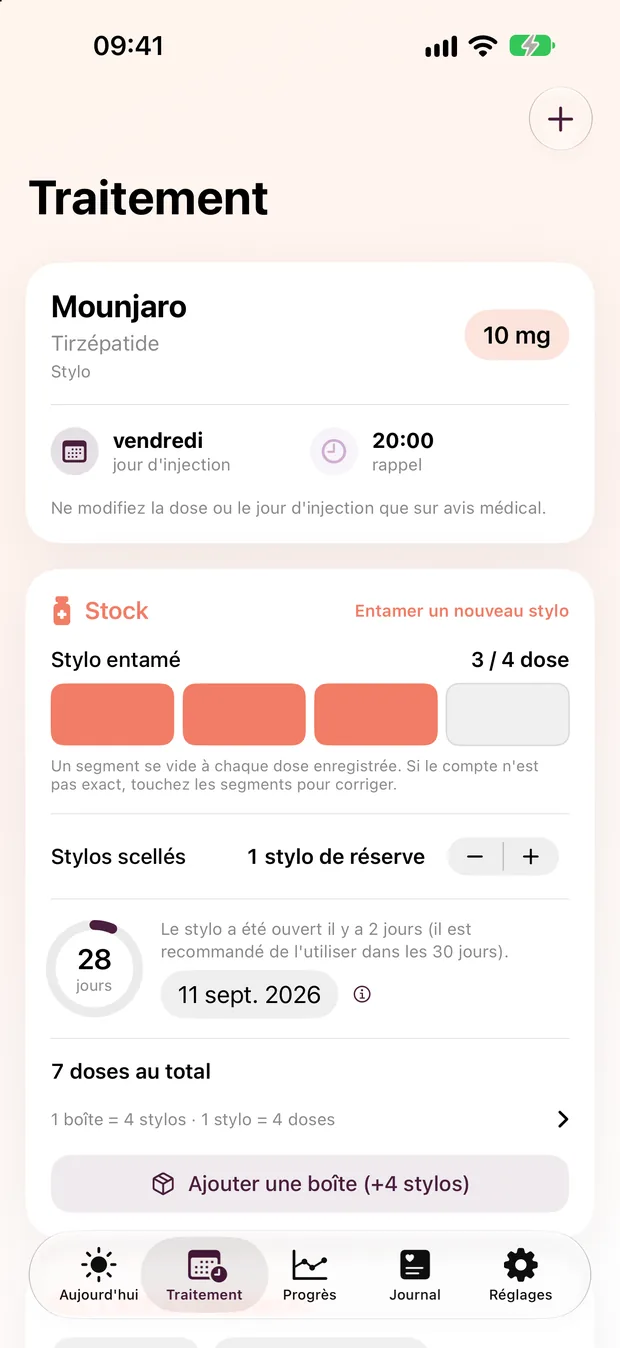 Écran du plan de doses de Haftra