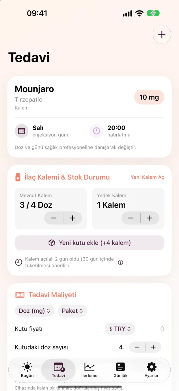 Haftra doz planı ekranı