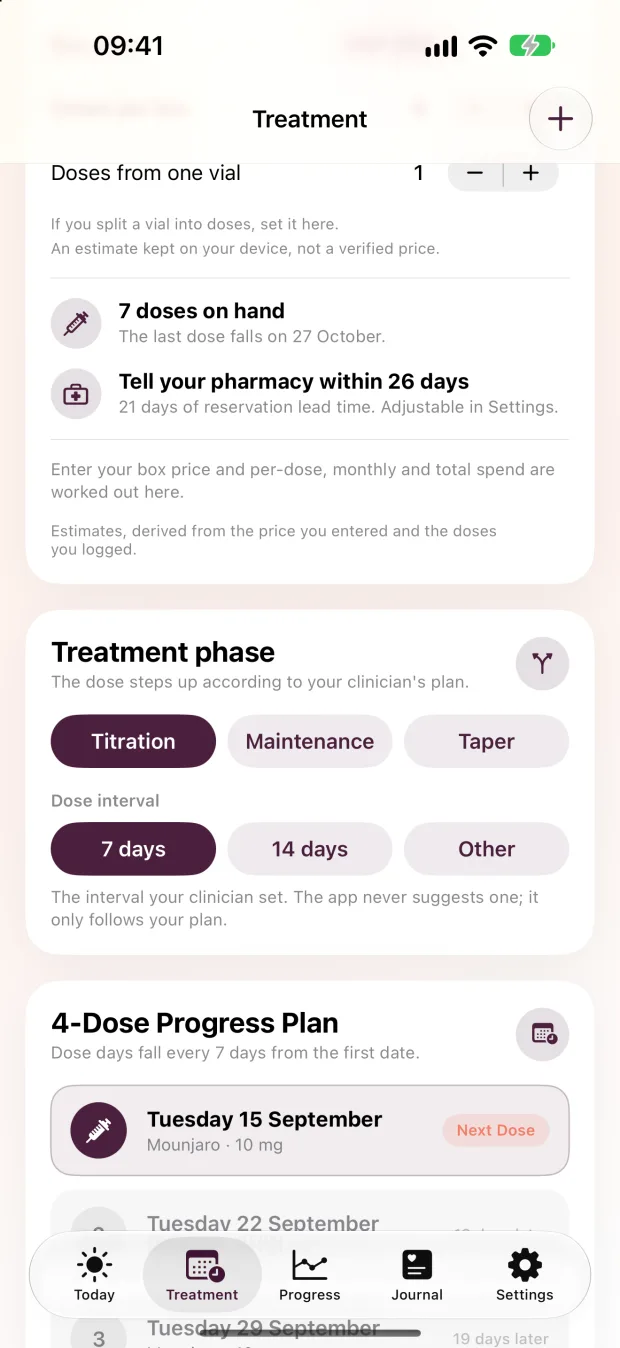 Haftra dose plan screen